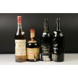 Four Bottles including 70cl Bottle of Cognac Leyrat, Bottle of Taylors Port 1968 (hand written on