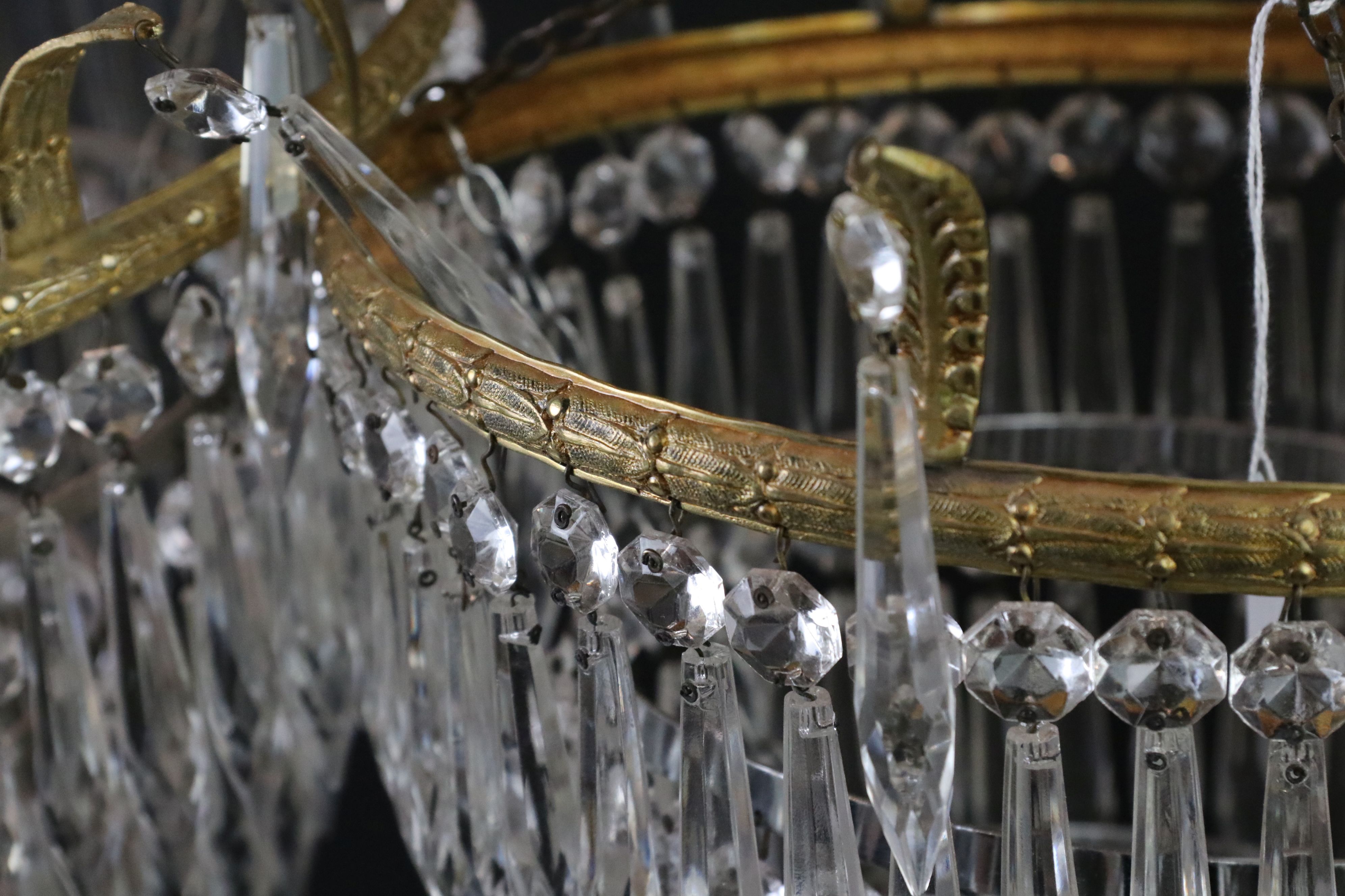 Two Gilt Metal Glass Crystal Drop Four Tier Waterfall Chandeliers, largest 41cm diameter x 40cm high - Image 7 of 7