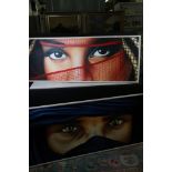 Two Large Contemporary Oil Paintings depicting the eyes of Middle Eastern Women wearing Niqab,