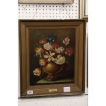 After Fantin-Latour, Oil on Panel Still Life Flowers in a Vase, 33cm x 43cm, gilt framed together