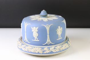 19th Century Jasperware circular cheese dish in the manner of Wedgwood, with classical relief