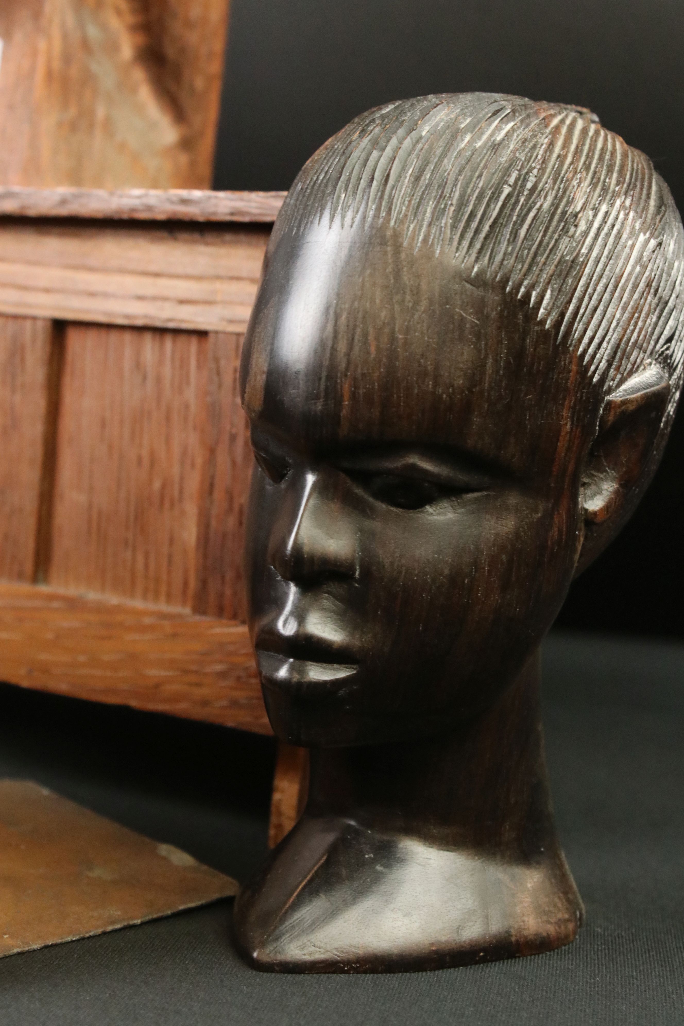 Mixed lot including Four Busts, Hardwood Stand, Carved Sant-Yago figure, Oak Box in the form of a - Image 6 of 7