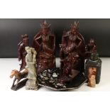 Collection of Asian Items including Five Carved Wooden Figures, Soapstone Figure, Horse and