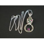 Silver and gem set designer style pendant necklace