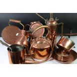 Collection of Copper including Two Copper Kettles, Copper Garden Sprayer, Three Copper graduating