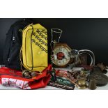 Mixed lot including Gooseneck Magnifying Glass, Snap-on Tools Advertising Wall Clock, Bells, Small