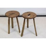 Pair of pine stools with round tops