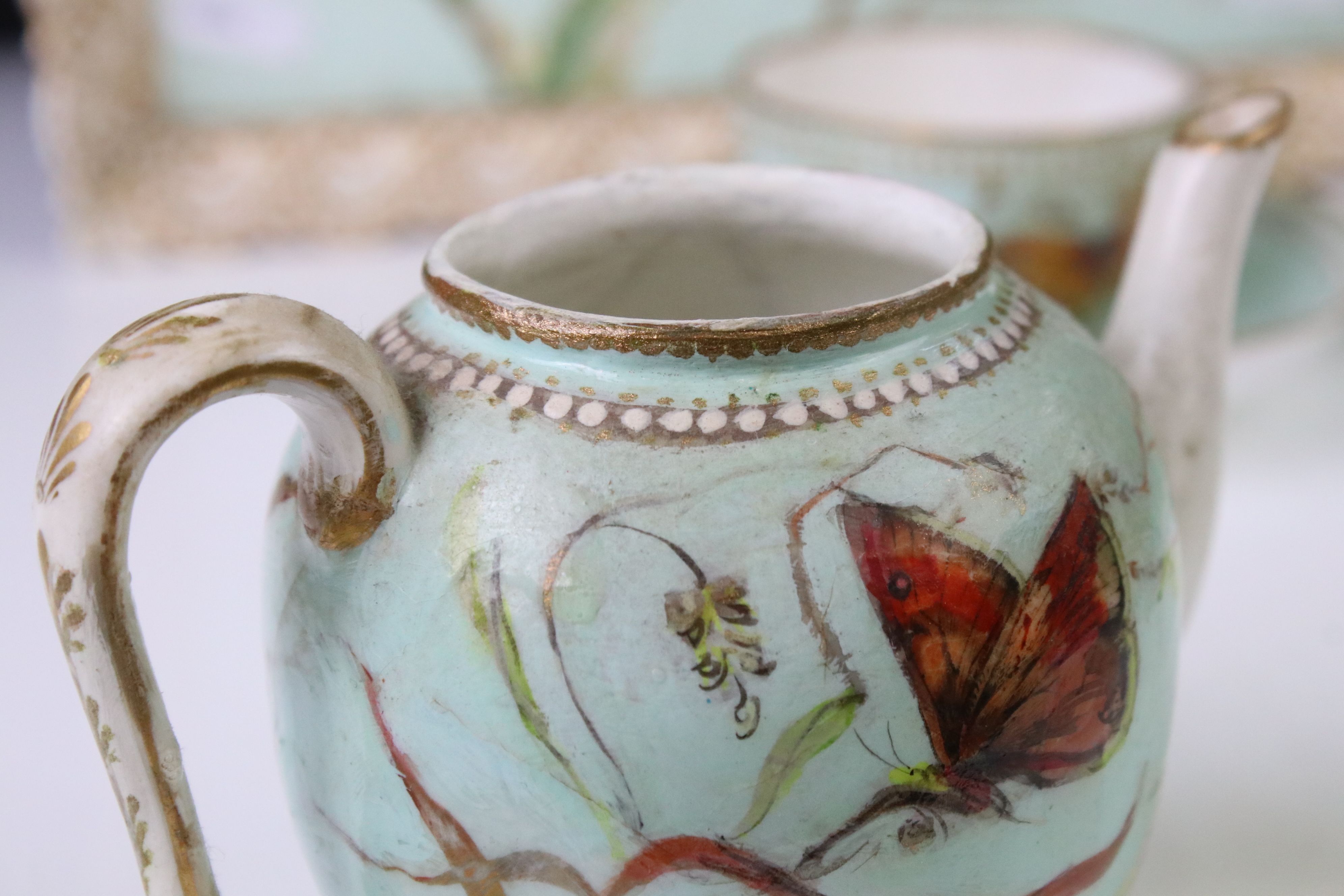 Royal Worcester porcelain cabaret tea set with hand painted butterfly, floral and foliate - Image 7 of 18