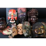 Eleven Face Masks including Wooden, Ceramic and Chinese Liu Zong Min Mask