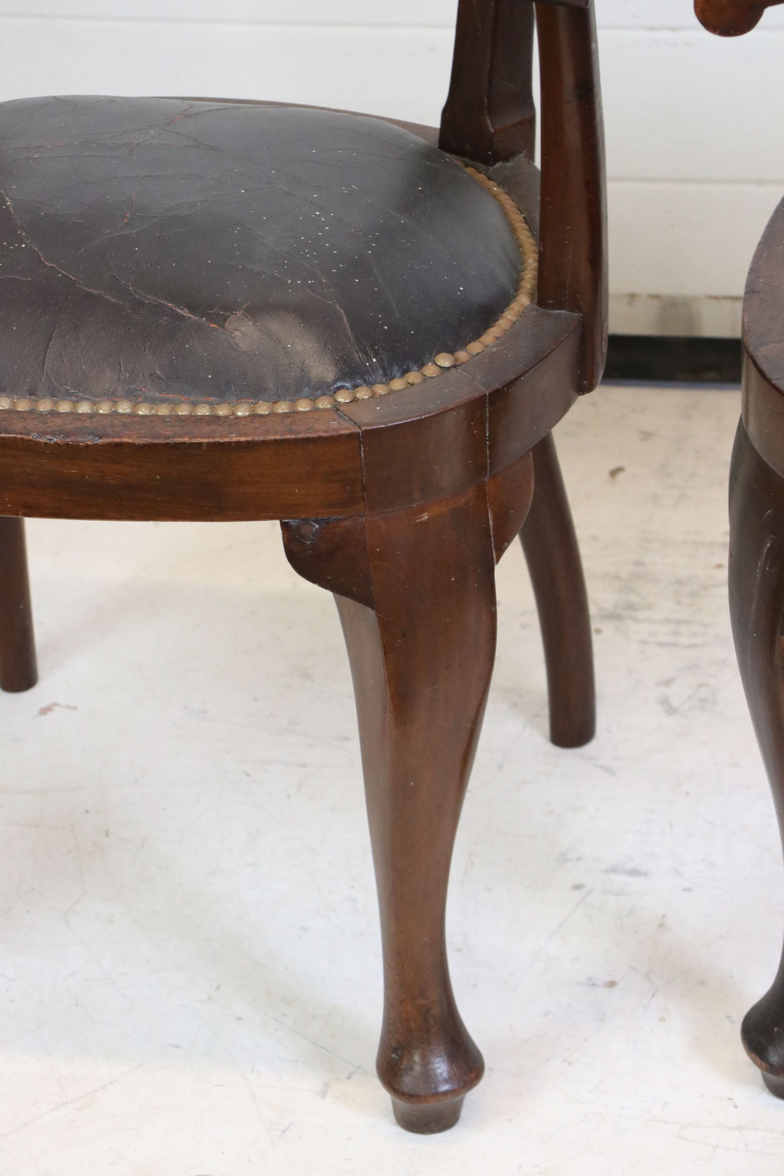 Pair of Victorian Mahogany Horseshoe shaped open Tub Chairs with padded black leather studded seats, - Image 3 of 6