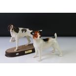 Beswick Pointer dog figure on porcelain plinth base, together with a Melba Ware Jack Russell dog