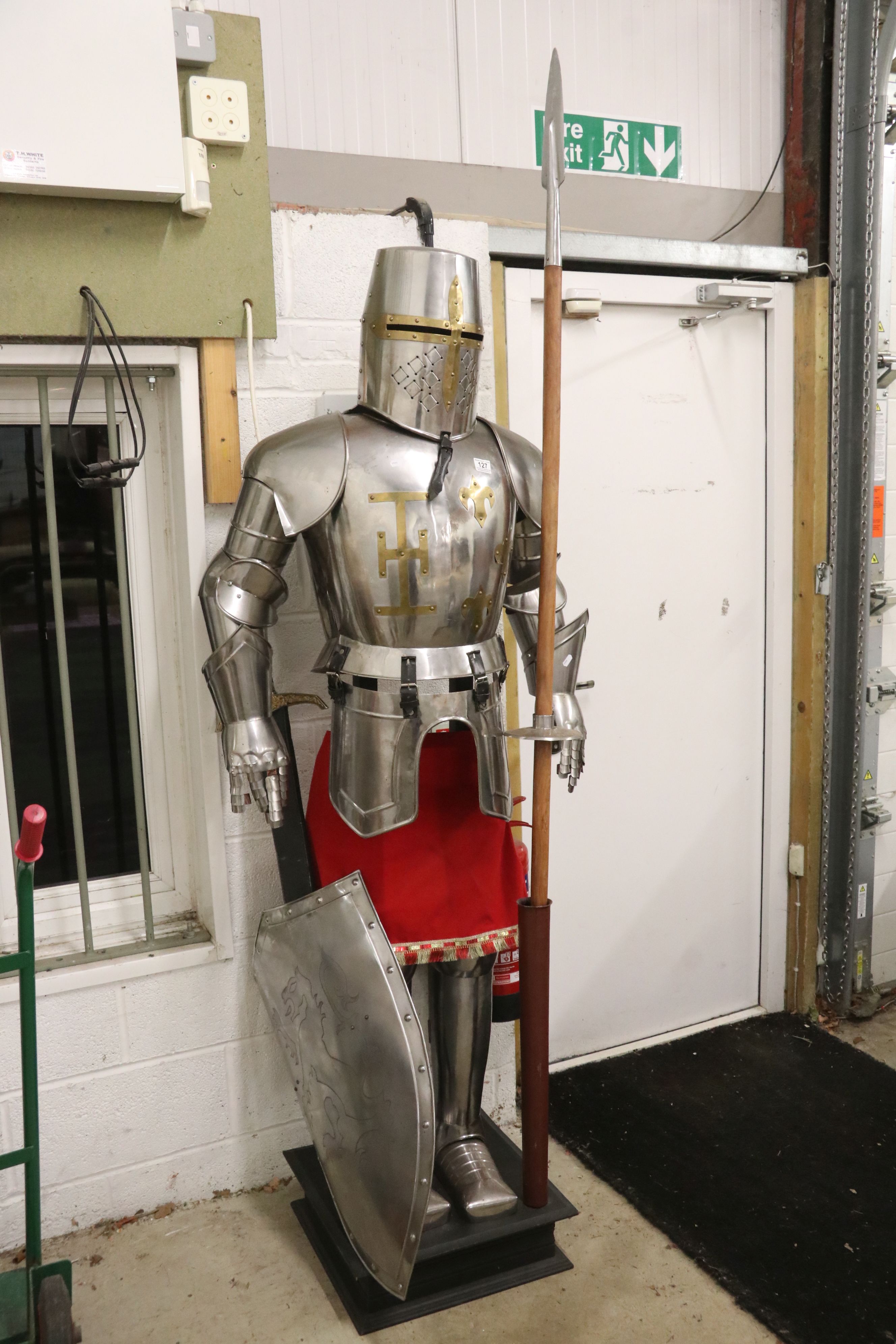 Full Size Replica Suit of Armour constructed of sheet metal, complete with a Lance, Sword in