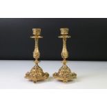 Pair of 19th century French ' renaissance revival ' candlesticks, crisply cast with dolphins, on a