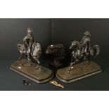 Two Bronze Effect Models of Napoleonic Soldiers on Horseback signed Warren, 33cm high together