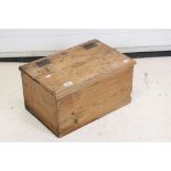 19th century Small Pine Box, with a later added brass plaque, 47cm wide x 25cm high