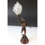 After E. Pirault: A late 19th / early 20th century French spelter table lamp in the form of Victory,