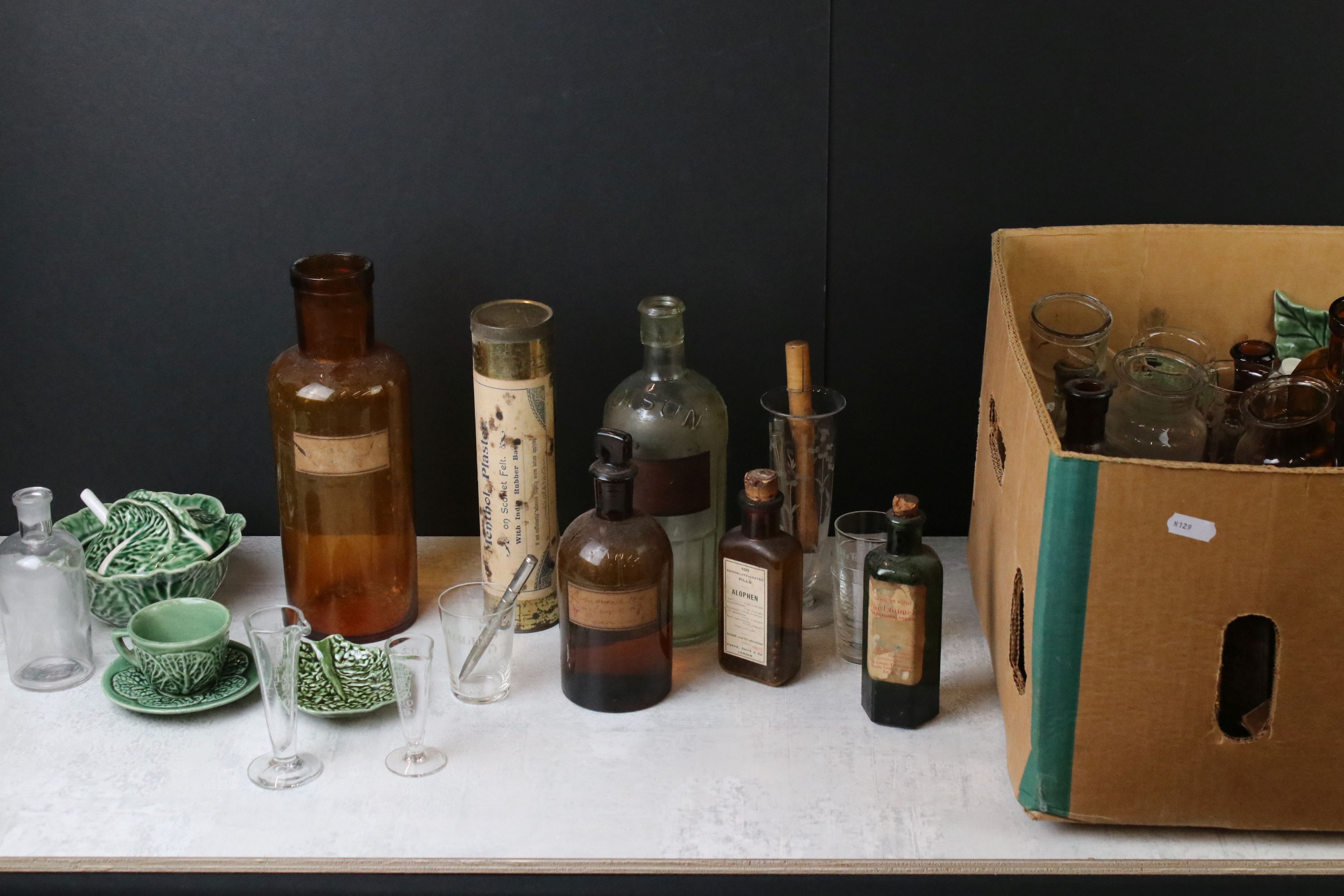 Large Collection of Coloured and Clear Glass Bottles, 19th century onwards including Medicine