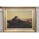 Oil Painting on Canvas of a Venetian sunset lake scene with a courting young couple in a boat, the