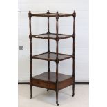 19th century Mahogany Four Tier Square Whatnot with single drawer below, raised on turned slender