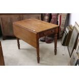 19th century Mahogany Pembroke Table with drawer to one end, raised on turned legs, 98cm long x 73cm