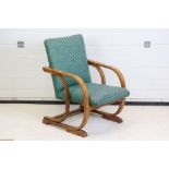 Art Deco Bentwood Open Armchair with upholstered seat and back, 55cm wide x 81cm high