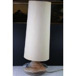 Mid century Retro Studio Pottery Table Lamp with tall fabric shade, 84cm high