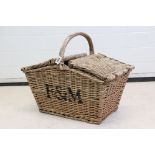 Wicker Double Opening Hamper marked F & M, 53cm wide x 47cm high