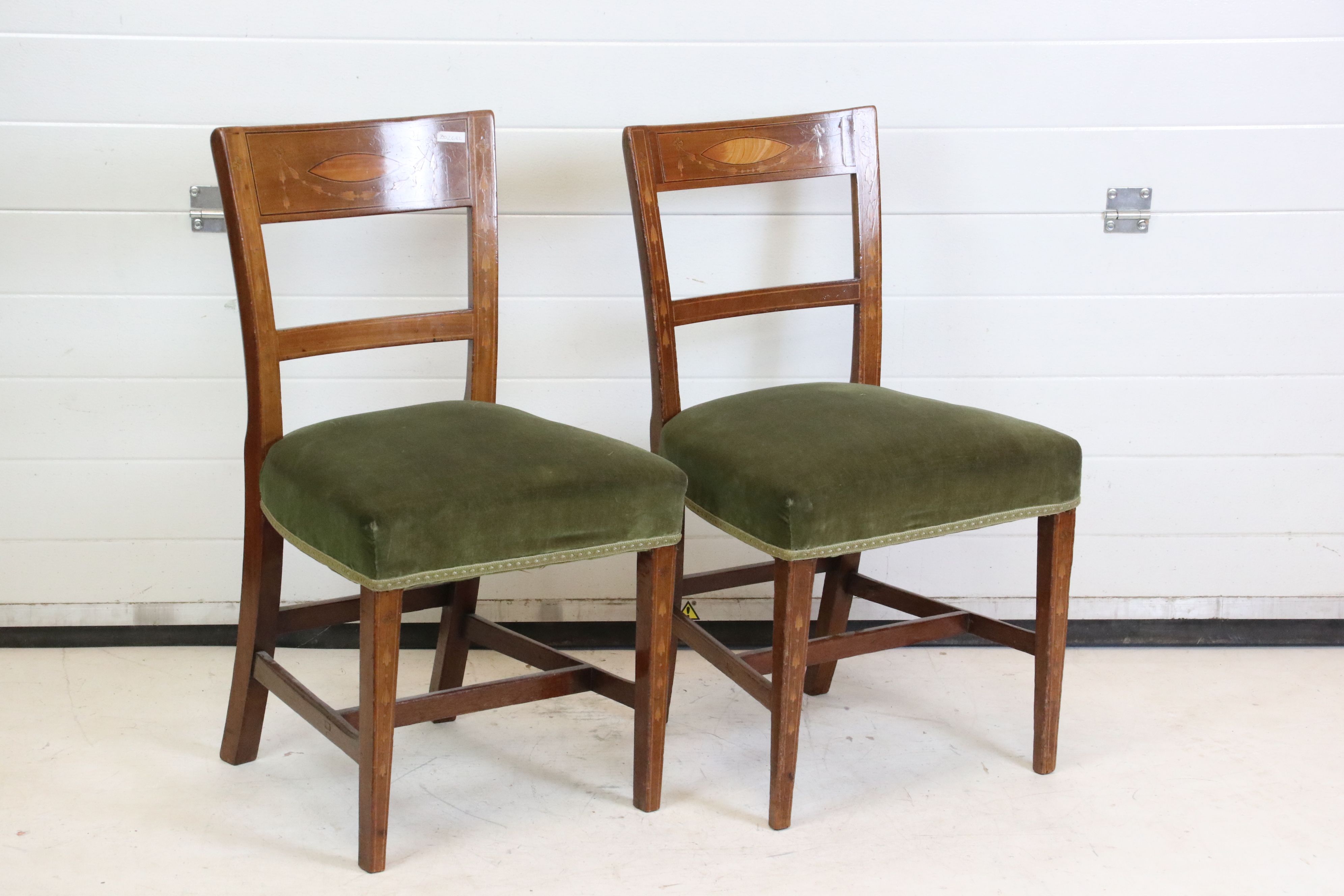 Pair of 19th century Mahogany Inlaid Side Chairs with stuff-over seats