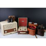 My Vidor Lady Margaret Radio, Bush Cream Bakelite Cased Radio and Four Leather Cased Sets of