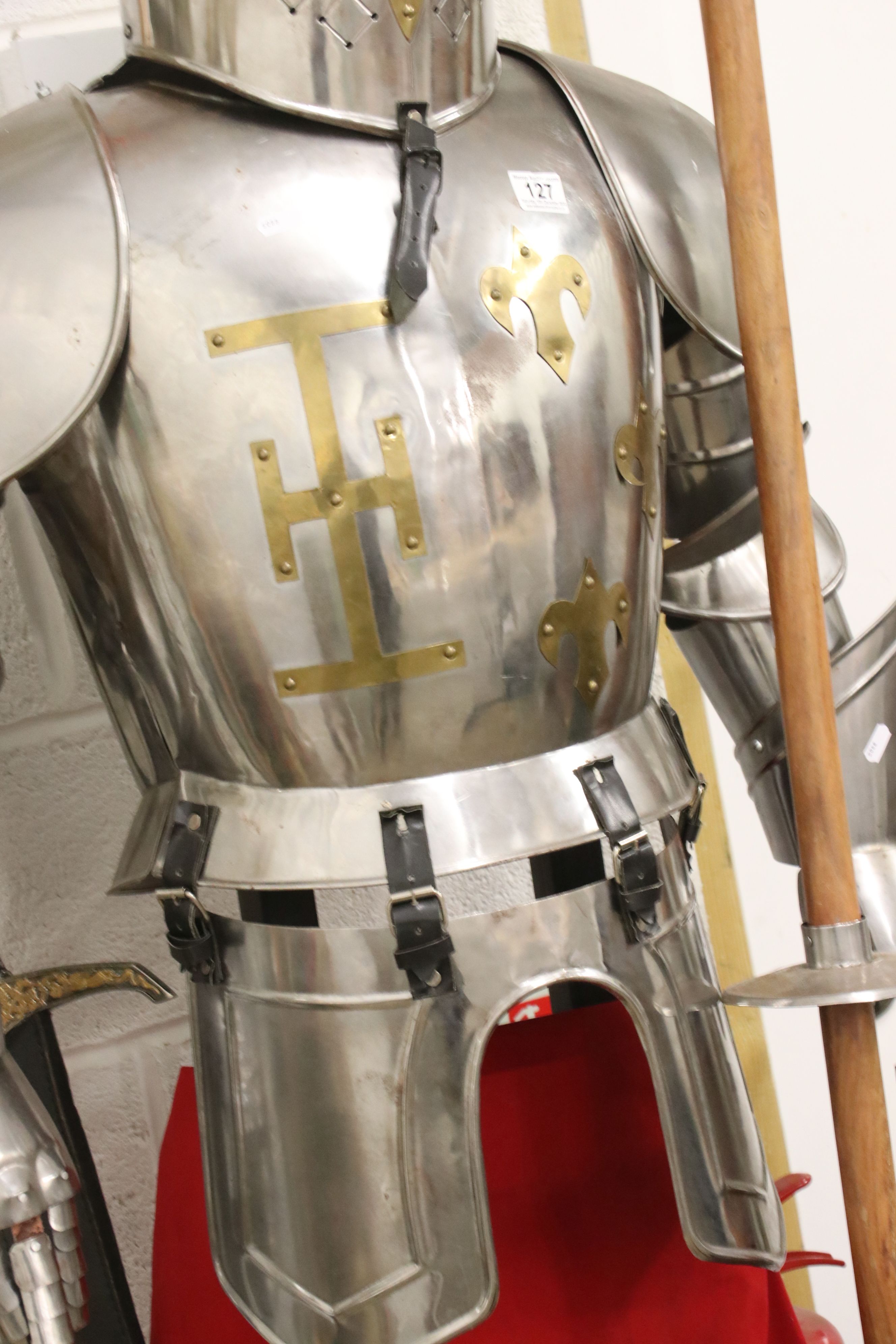 Full Size Replica Suit of Armour constructed of sheet metal, complete with a Lance, Sword in - Image 3 of 6