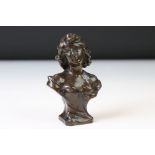Austrian cast bronze bust of an Art Nouveau maiden, her hair dressed with fruit and tied back in a