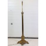 Heavy Brass Corinthian Column Standard Lamp on square step base with four lion paw feet, 162cm high