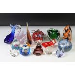 Collection of glass paperweights, to include animals, tea pot etc