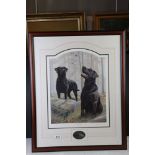 Nigel Hemming Signed Limited Edition Print of Black Labradors titled ' Watch the birdie '. no. 614/