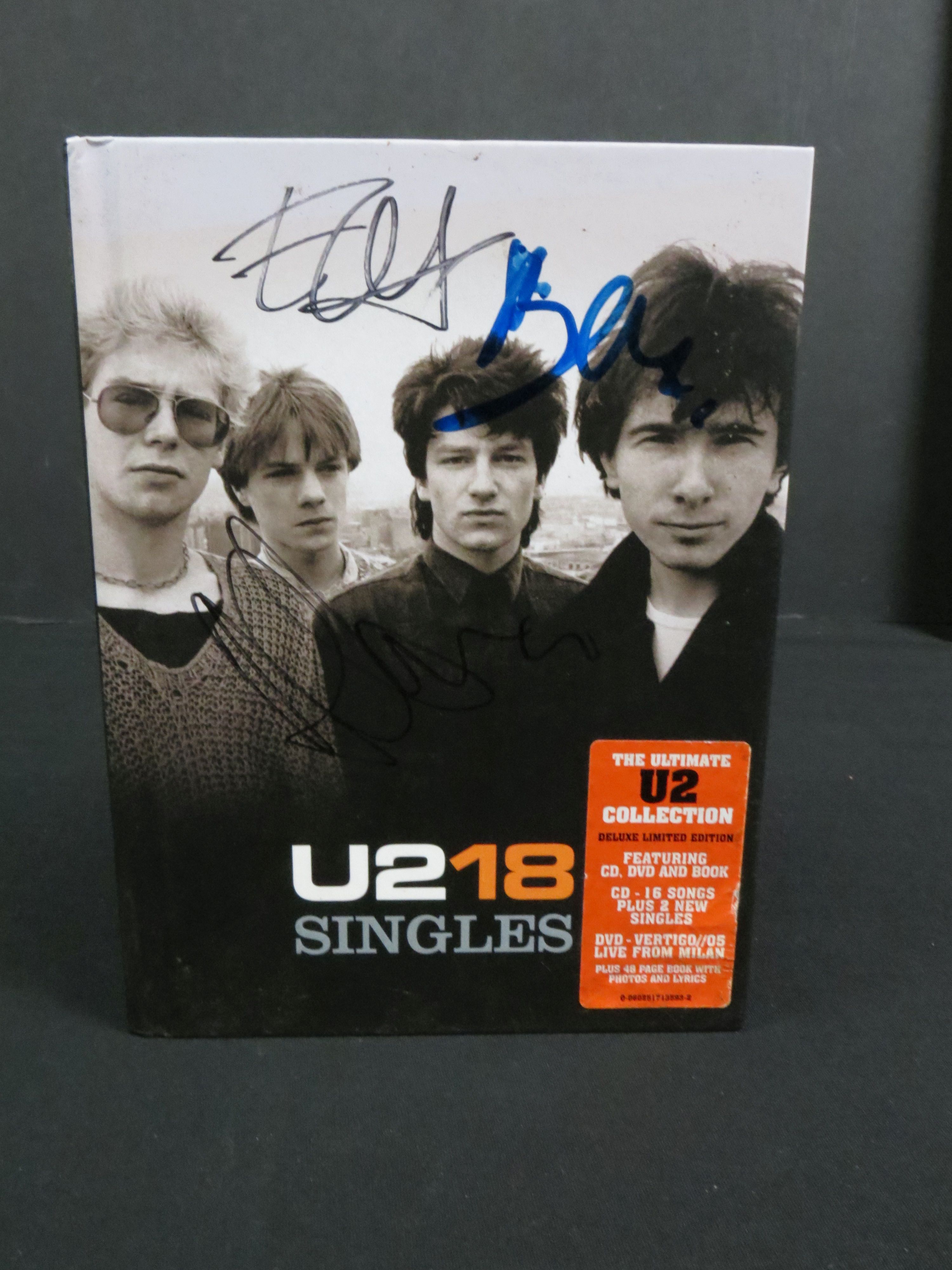 Music Autograph - U2 18 Singles Box Set signed to the cover by 3 of the band including Bono &