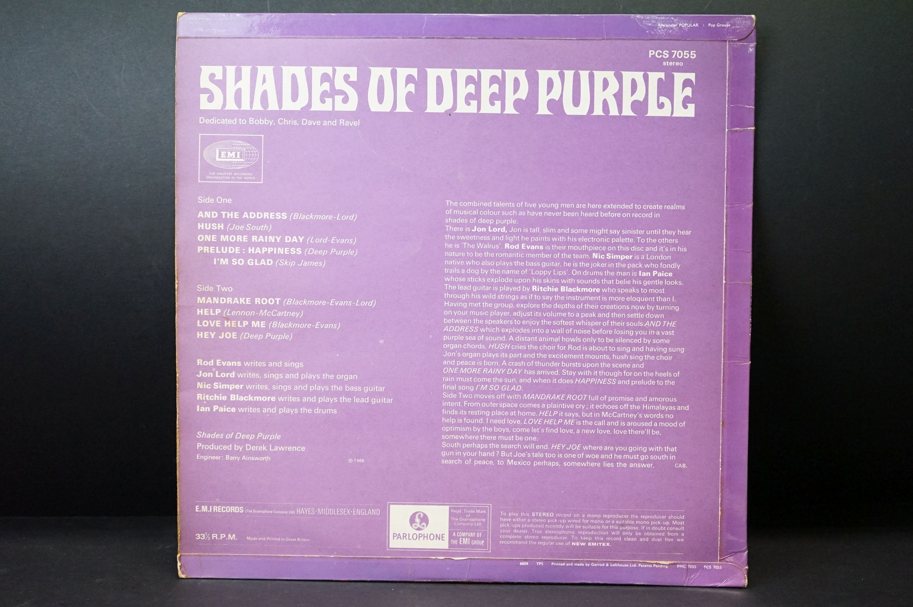 Vinyl - Deep Purple - Shades Of Deep Purple (1968 UK 1st stereo pressing, yellow Parlophone - Image 6 of 6