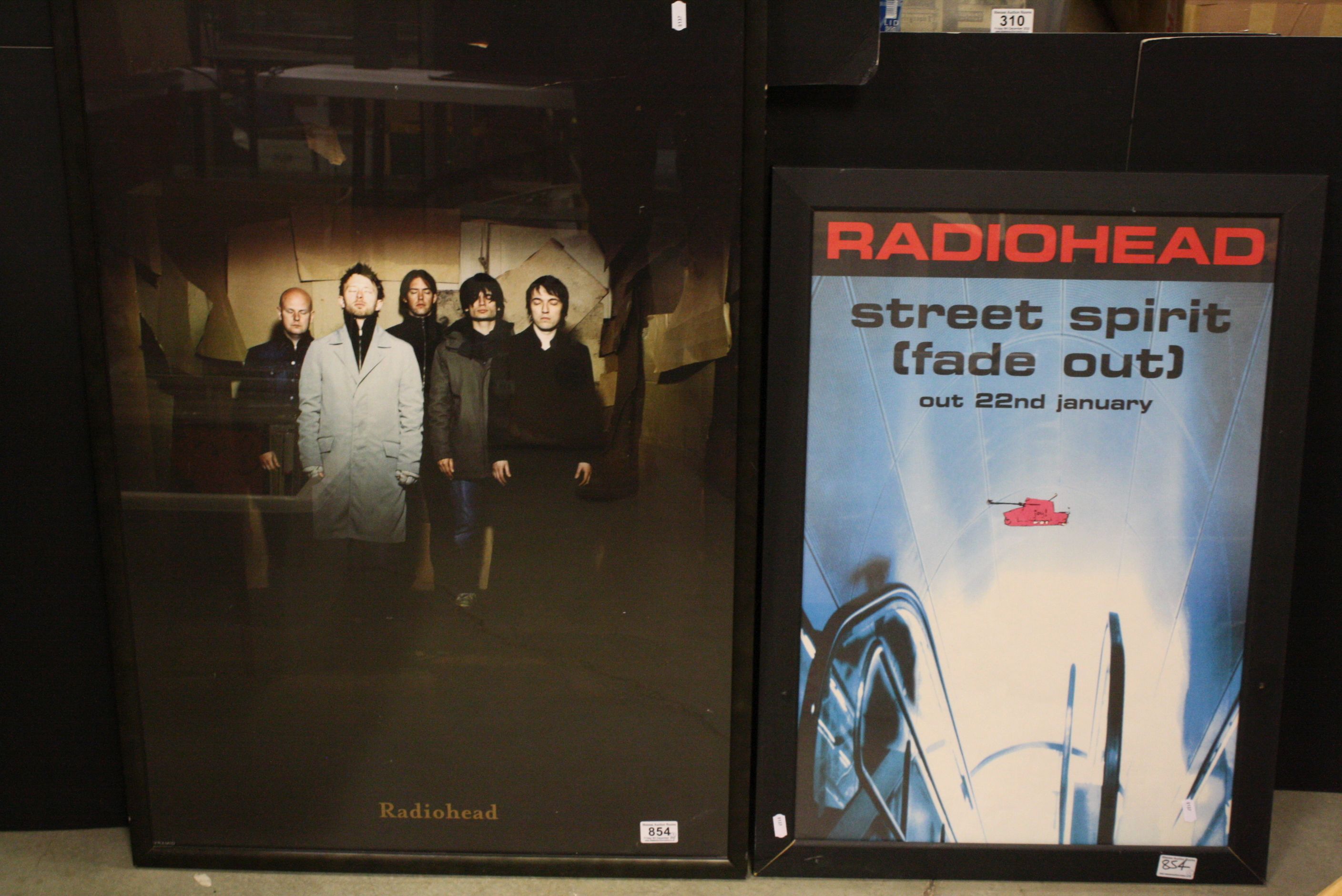 Memorabilia - Two framed and glazed Radiohead posters - one band shot and one to promote the release