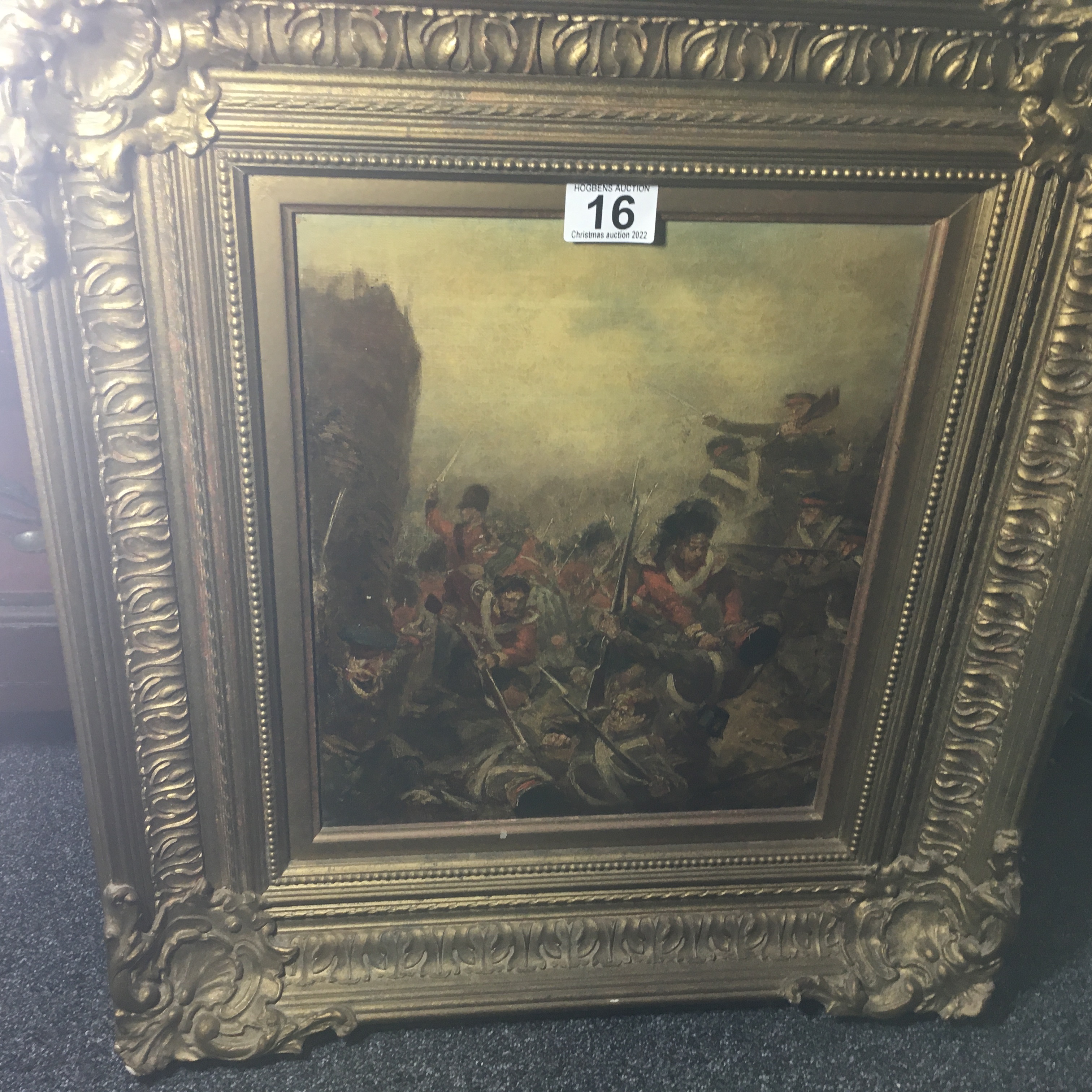 Robert Alexander Hillingford, Oil on canvas In The Midst of Battle, 34cm x 28cm in gilt frame