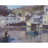 Vince PETERSON (British b. 1945) High Tide Polperro, Oil on board, Signed lower right, titled to