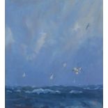 Robert JONES (British b. 1943) Sea and Gulls, Oil on board, Signed with initials lower right, signed