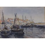 British 19th/20th Century Busy Continental Port, Watercolour, Signed lower right, 9.5" x 13.5" (24cm