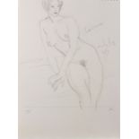Kanwaldeep Singh KANG (aka Nicks) (British 1964-2007) Yvette, nude perching on a bench, Pencil,