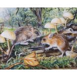 Christopher WHITFORD (British 20th/21st Century) Field Mice on a Rotting Log, Watercolour, Signed
