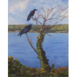 Lesley BICKLEY (British b. 1955) Crows, Trenow Cove, Oil on canvas, Signed lower left, 19.75" x 15.