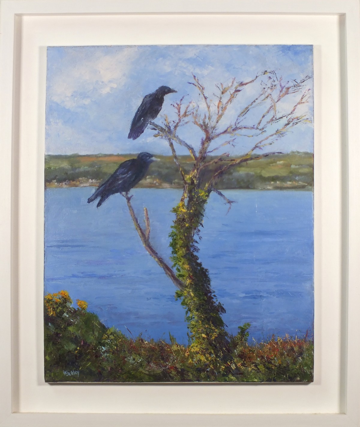 Lesley BICKLEY (British b. 1955) Crows, Trenow Cove, Oil on canvas, Signed lower left, 19.75" x 15. - Image 2 of 3