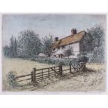 Michael BAKER (British 20th Century) Morning in the Weald, Coloured engraving, Signed, titled and