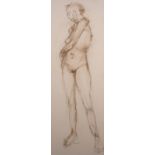 Annabelle GREGORY (British b. 1941) Standing Nude, Brown chalk, Signed lower centre, signed verso,