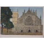 Claude Hamilton ROWBOTHAM (British 1864-1949) Exeter Cathedral - West Front, Etching in colours,