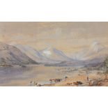 19th Century British School Extensive Lakeland Scene with Cattle, Watercolour, 11.75" x 20" (30cm