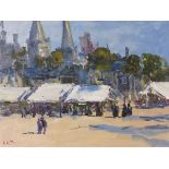 Rachel GRANGER-HUNT (British 1956-2016) Continental Market Square, Acrylic on board, Signed with